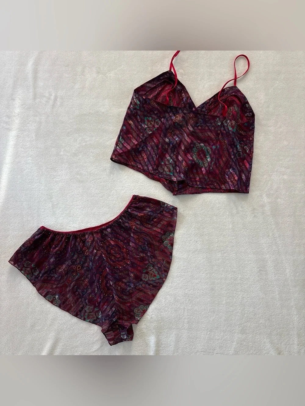 NWT VTG Victoria's Secret Gold Label Red Multicolor Paisley Corset Cami Shorts M